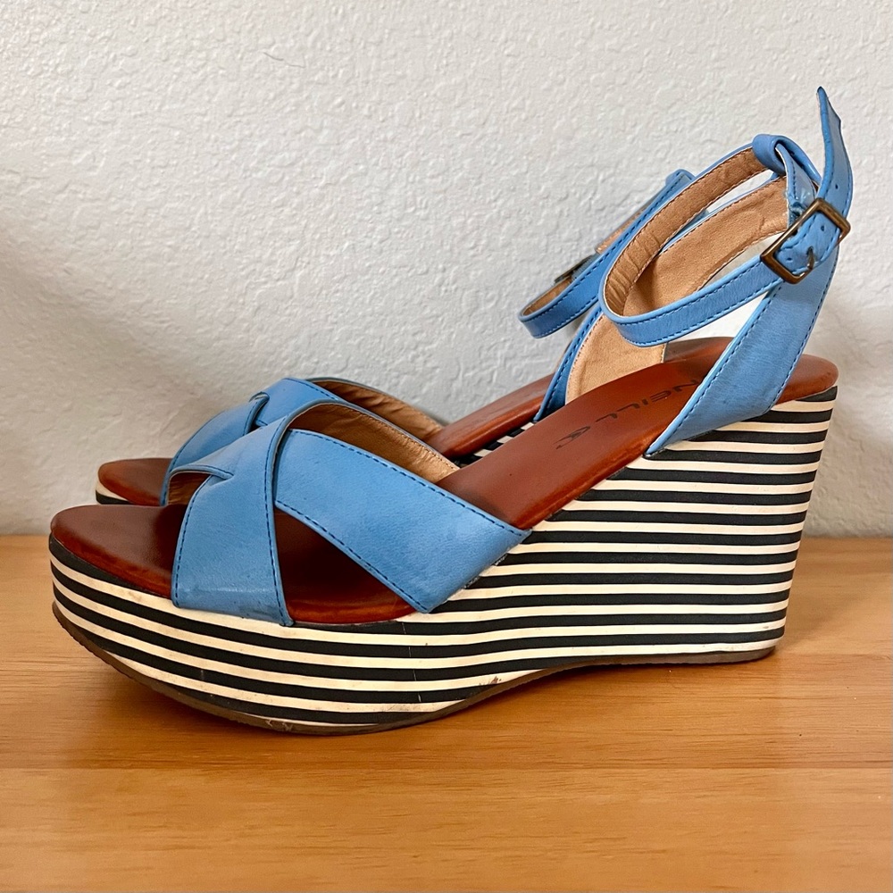 👡 O’Neill Juniper Wedge Sandals, Light Blue, Nautical Stripes, Lightweight, 9